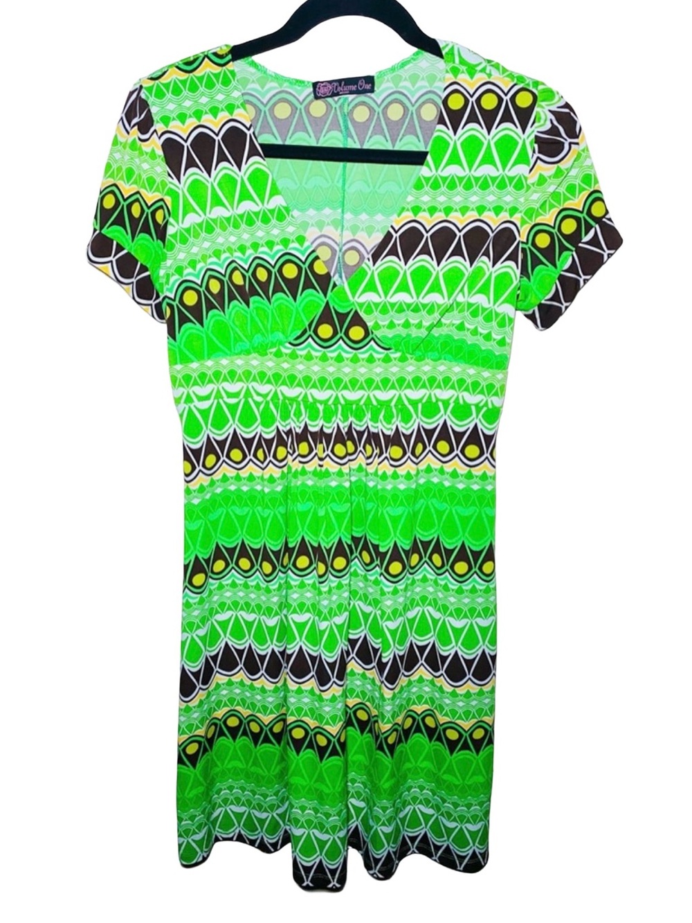 Volume One Y2K Green Groovy Geometric Pattern Spring St Pat Dress‎ Size L/XL
